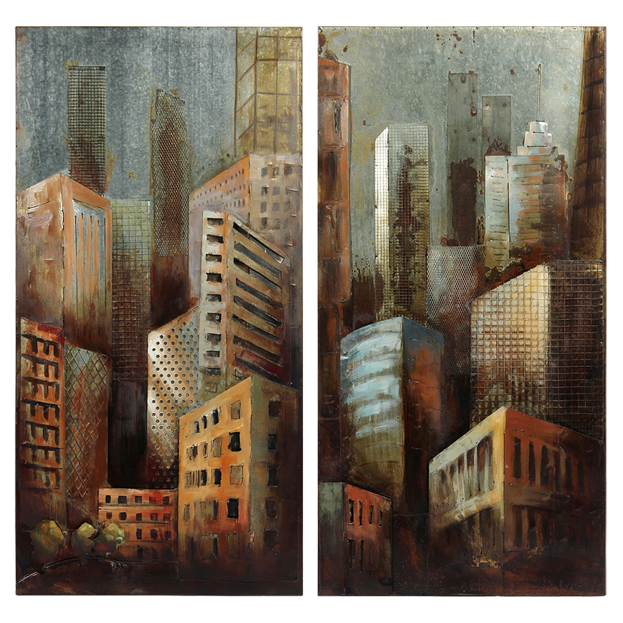 Empire Art Direct Grey Arquitecture 1 & 2 Hand Painted 3D Metal Wall Art, 48" x 24" each, Ready to Hang