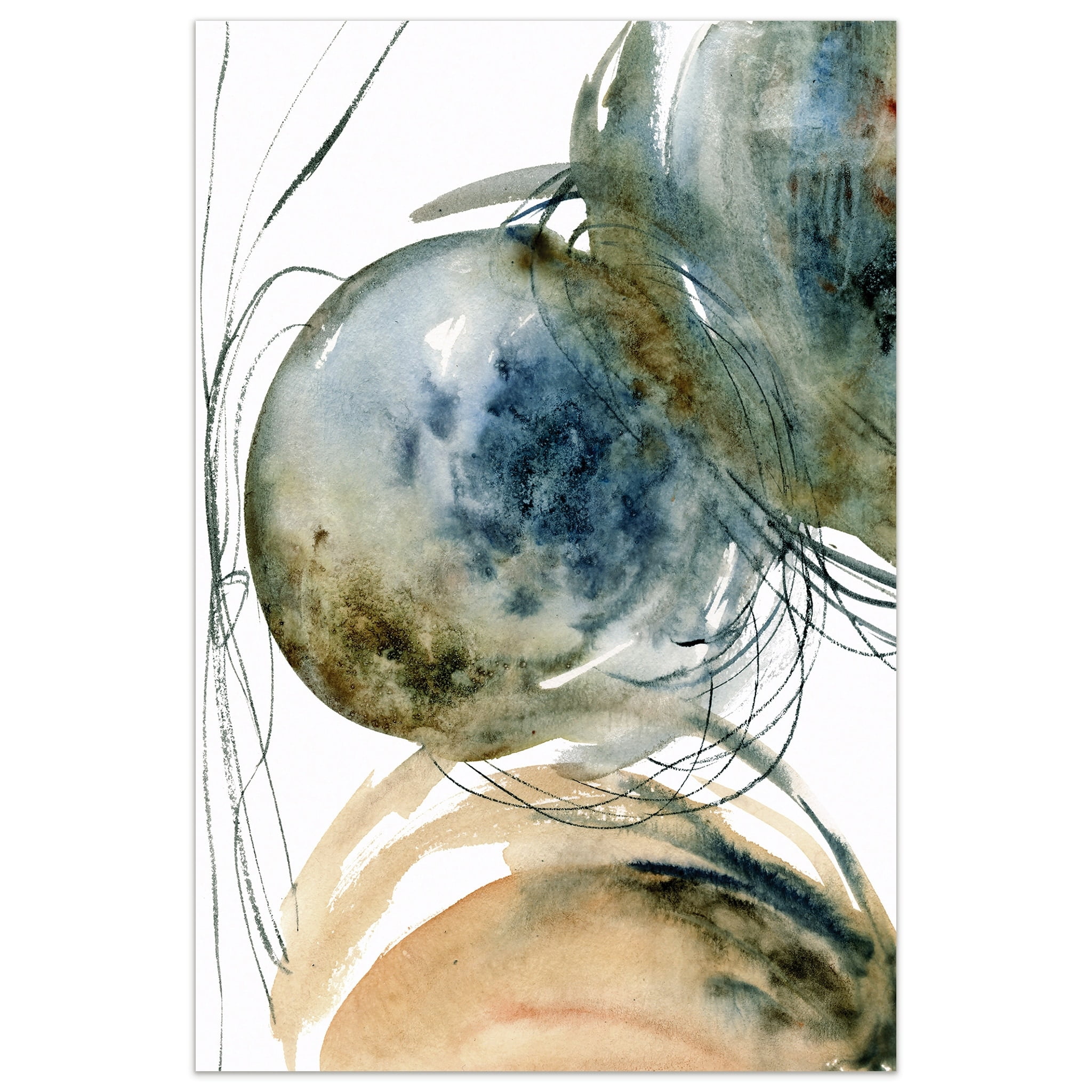 Large Blue and Beige Abstract Tempered Glass Wall Art