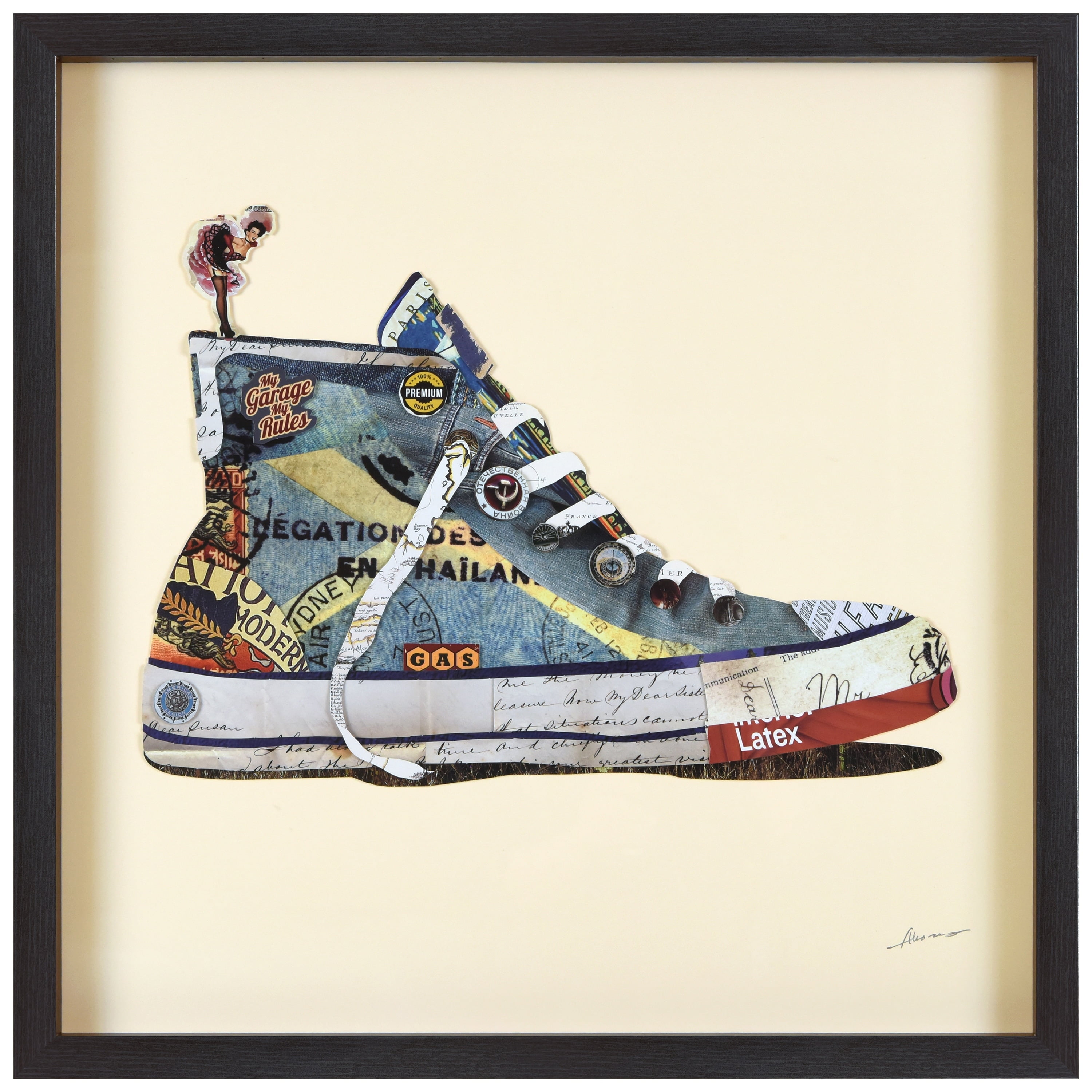Alex Zeng High Top Sneaker Collage Art in Black Wood Frame