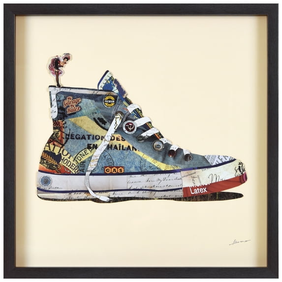 Empire Art Direct High Top Sneaker Dimensional Collage Framed Graphic Art Under Glass Wall Art, 25" x 25" x 1.4", Ready to Hang