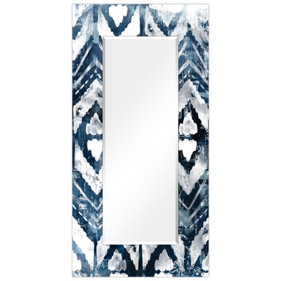 Empire Art Direct Indigo Extraction Rectangular Beveled Mirror on Free Floating Reverse Printed Tempered Art Glass, 72" x 36" x 0.4", Ready to Hang