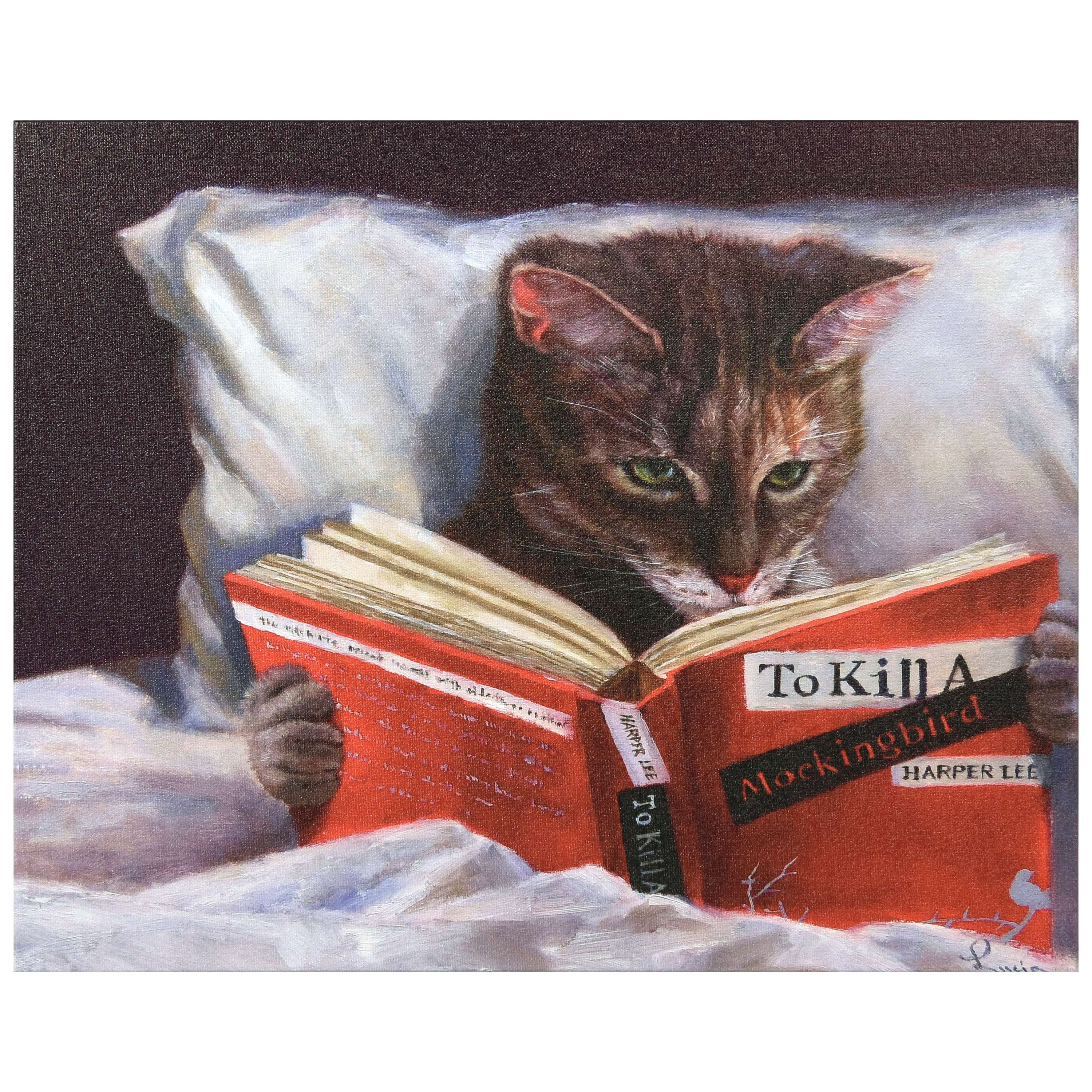 Late Night Thriller Cat Reading Canvas Print, 16" x 20"