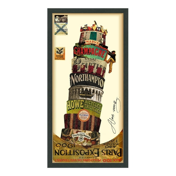 Empire Art Direct Leaning Tower of Pisa Dimensional Collage Framed Graphic Art Under Glass Wall Art, 17" x 33" x 1.4", Ready to Hang
