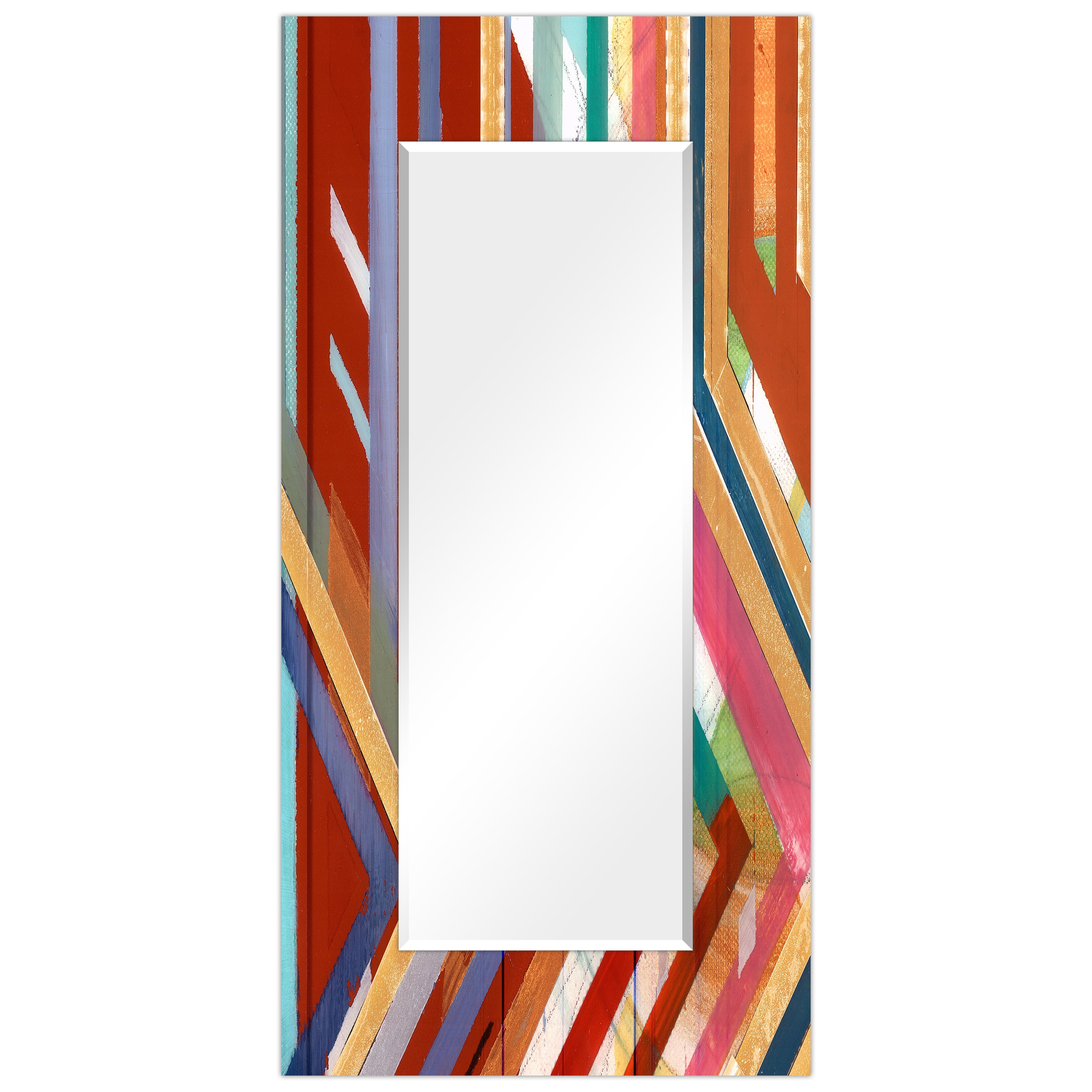 Empire Art Direct Lineal Color Rectangular Beveled Mirror on Free Floating Reverse Printed Tempered Art Glass, 72" x 36" x 0.4", Ready to Hang