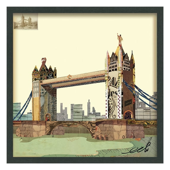 Empire Art Direct London Bridge Dimensional Collage Framed Graphic Art Under Glass Wall Art, 25" x 25" x 1.4", Ready to Hang