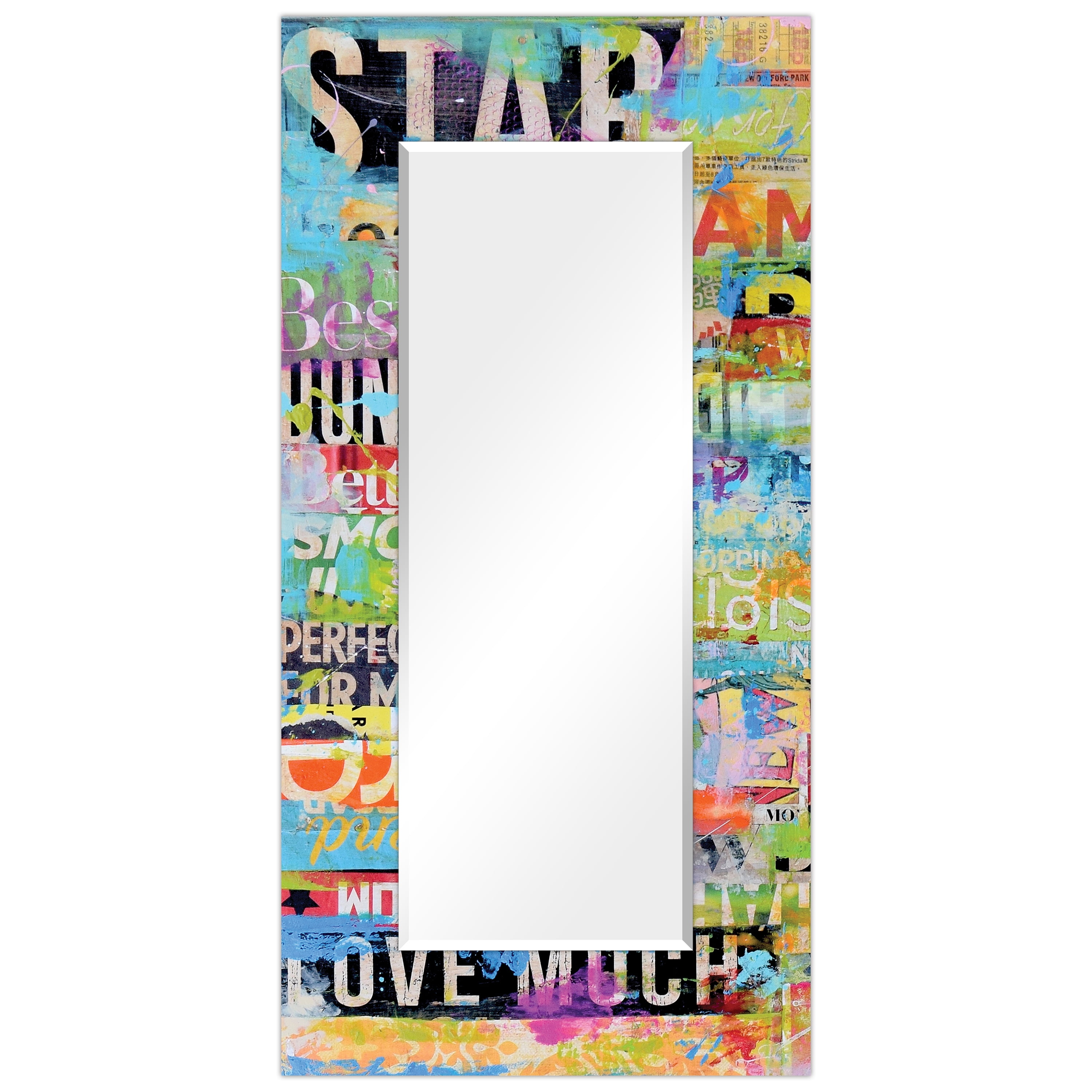 Empire Art Direct Metro Mix Rectangular Beveled Mirror on Free Floating Reverse Printed Tempered Art Glass, 72" x 36" x 0.4", Ready to Hang