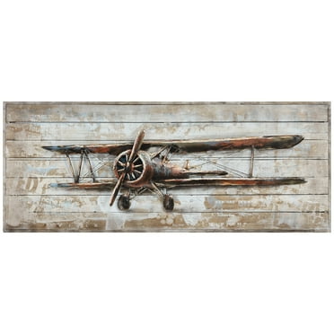 Empire Art Direct "Model Airplane" Wall Art Metallic Handed Painted Rugged Wooden Blocks Wall Sculpture
