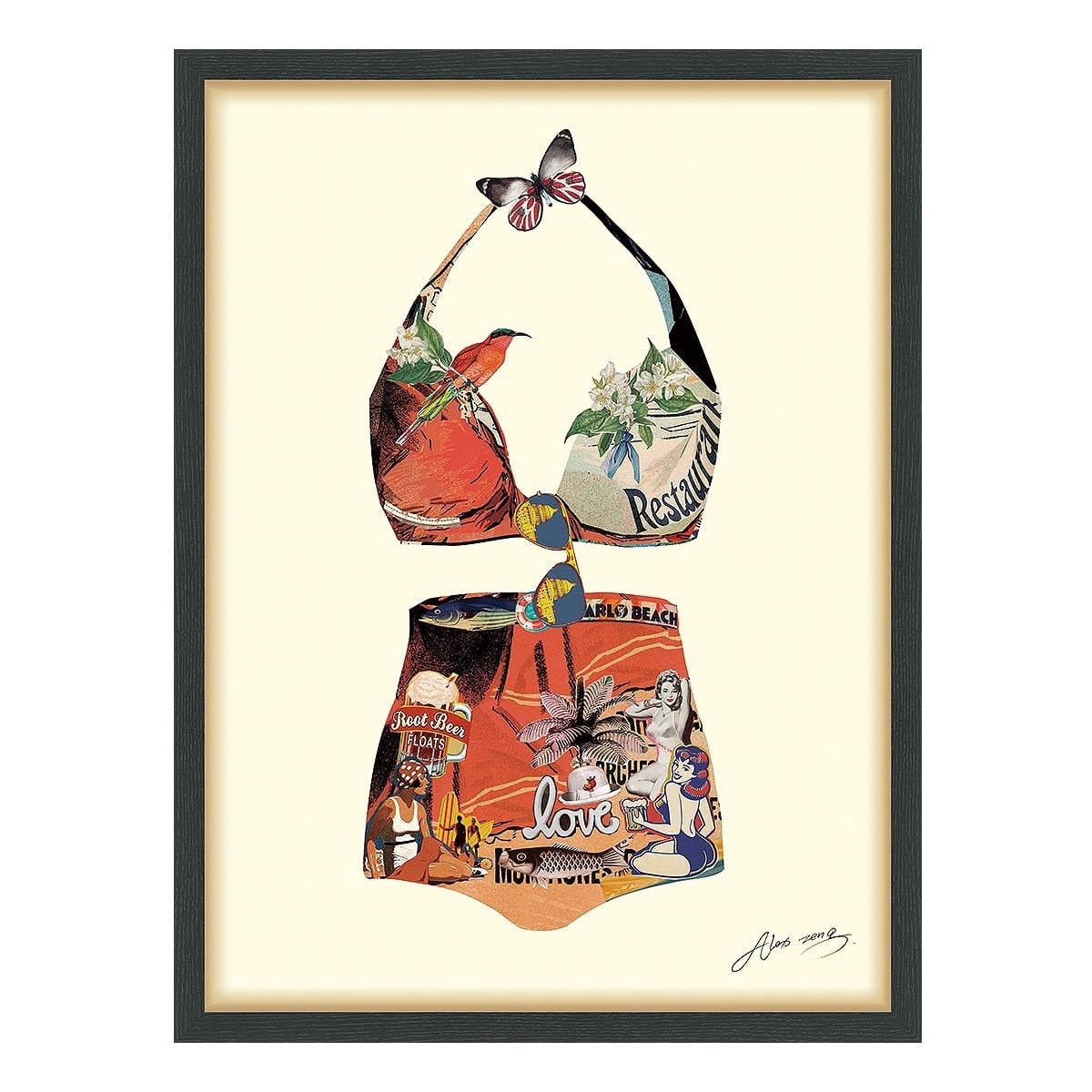 Monte Carlo Beach Vintage Collage Framed Graphic Art
