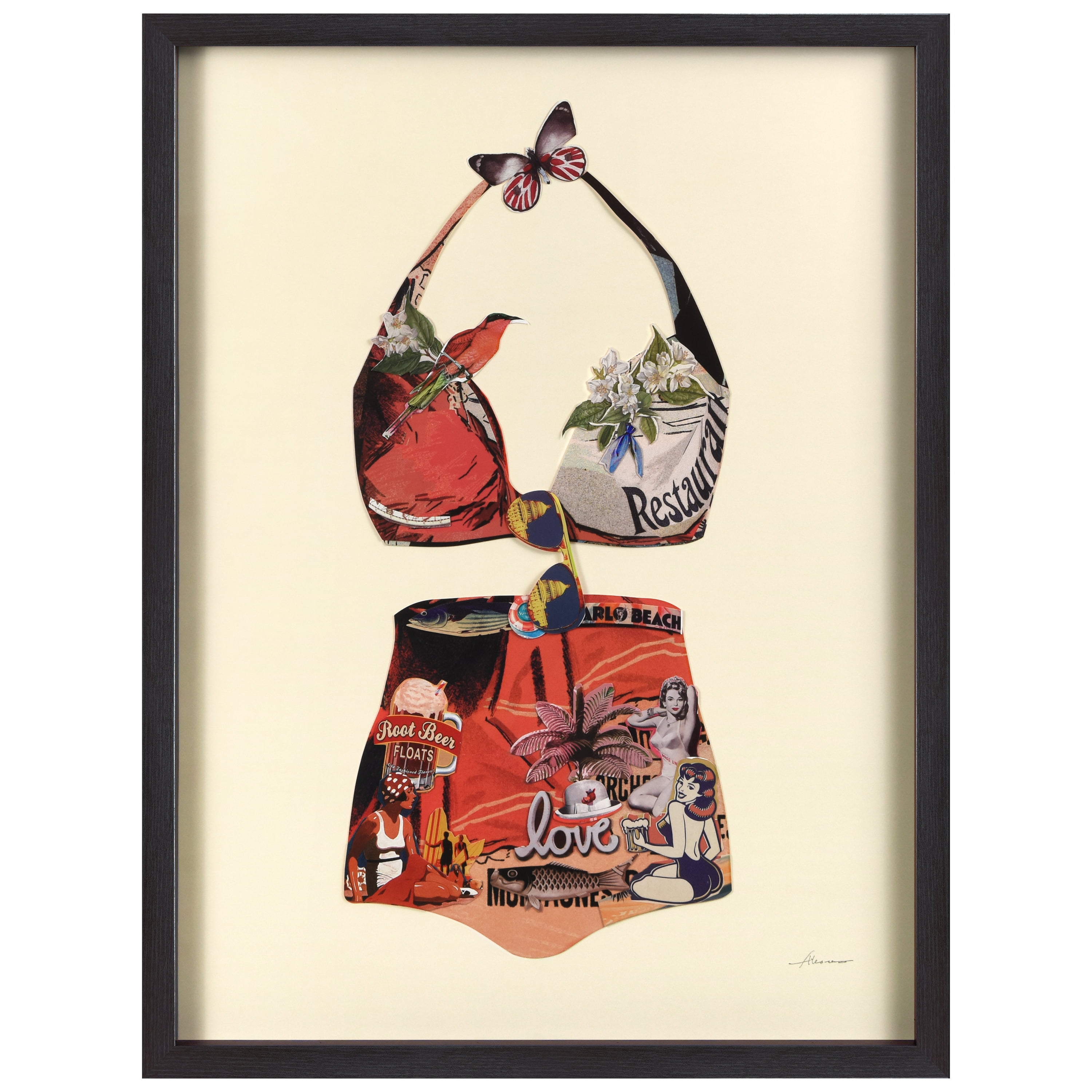 Empire Art Direct Monte Carlo Beach Dimensional Collage Framed Graphic Art Under Glass Wall Art, 25" x 33" x 1.4", Ready to Hang