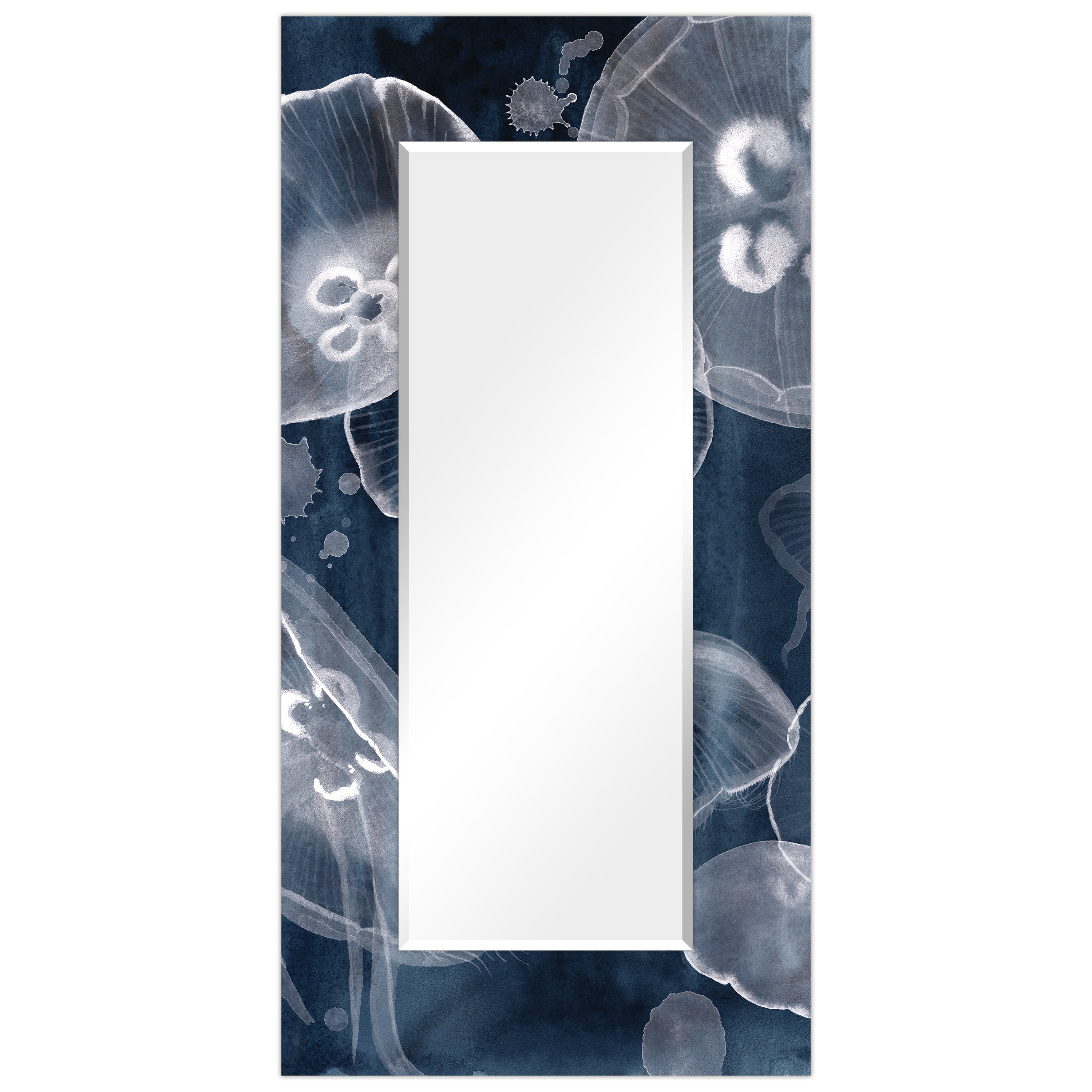 Empire Art Direct Moon Jellies Rectangular Beveled Mirror on Free Floating Reverse Printed Tempered Art Glass, 72" x 36" x 0.4", Ready to Hang