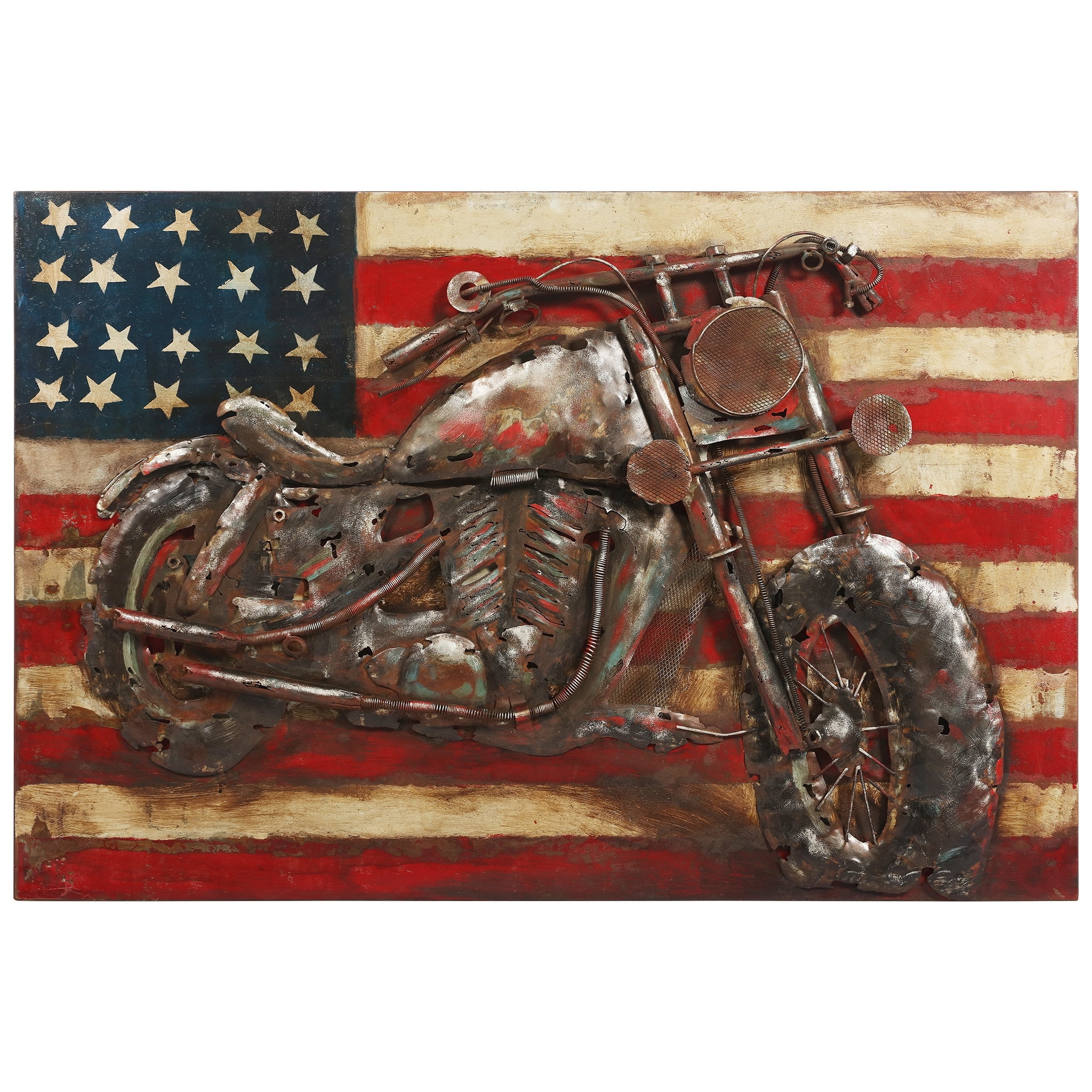 Patriotic Motorcycle Mixed Media Iron Wall Sculpture