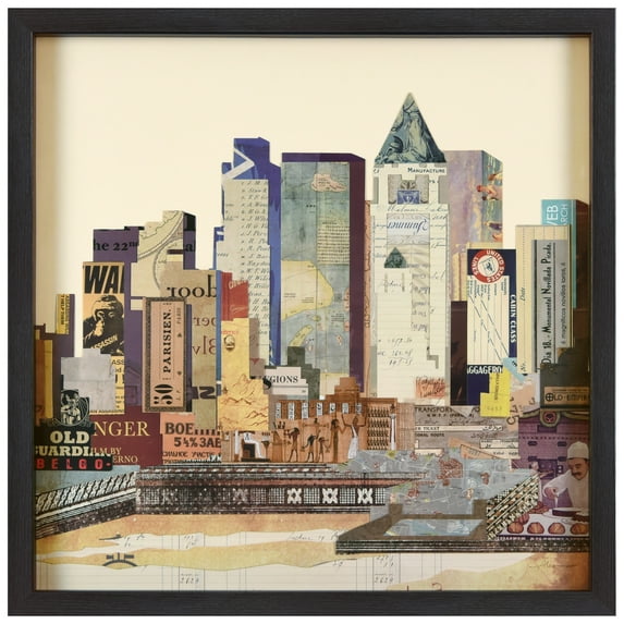 Empire Art Direct New York City Skyline A Dimensional Collage Framed Graphic Art Under Glass Wall Art, 25" x 25" x 1.4", Ready to Hang