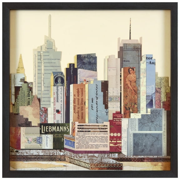 Empire Art Direct New York City Skyline B Dimensional Collage Framed Graphic Art Under Glass Wall Art, 25" x 25" x 1.4", Ready to Hang