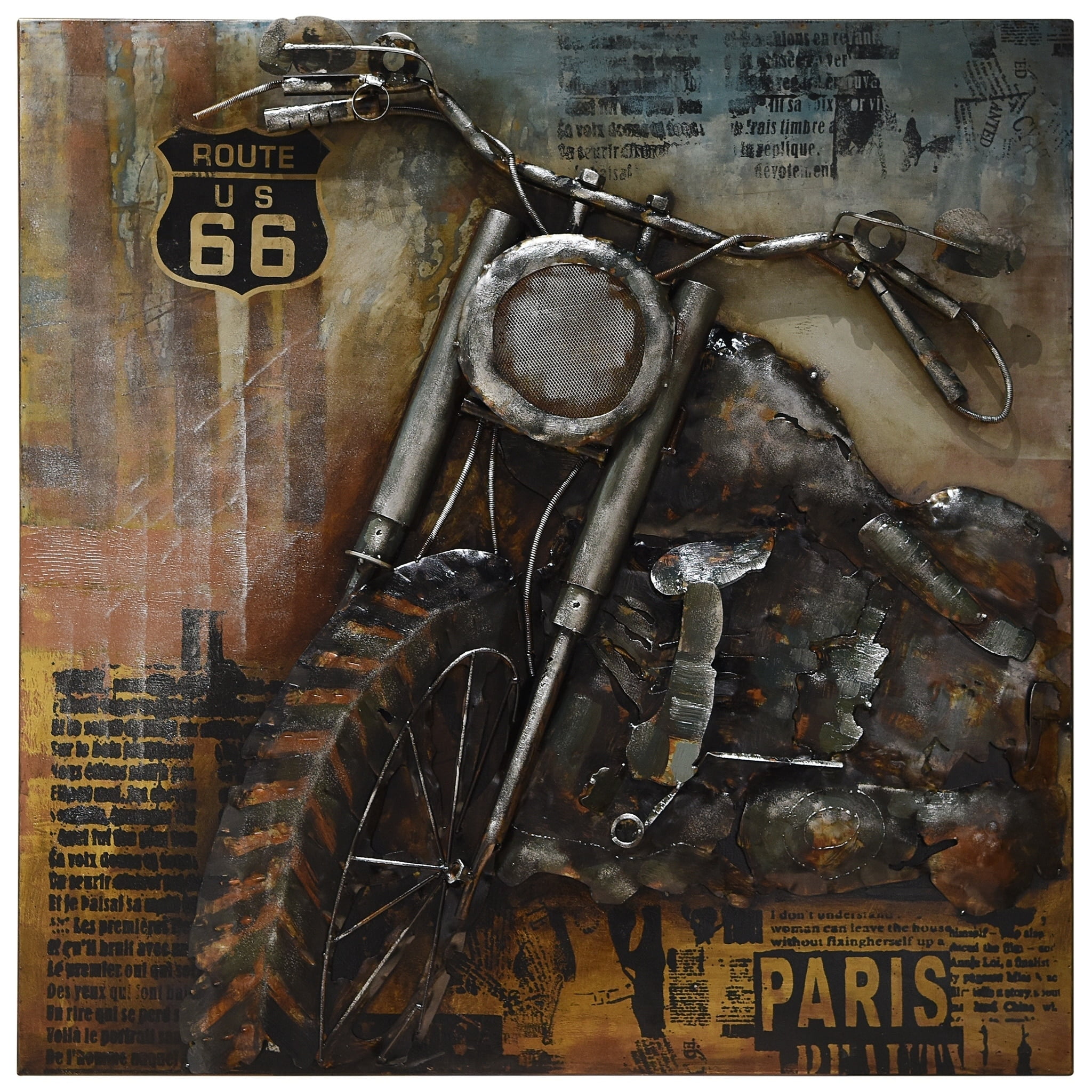 Vintage Route 66 Motorcycle Iron Wall Sculpture