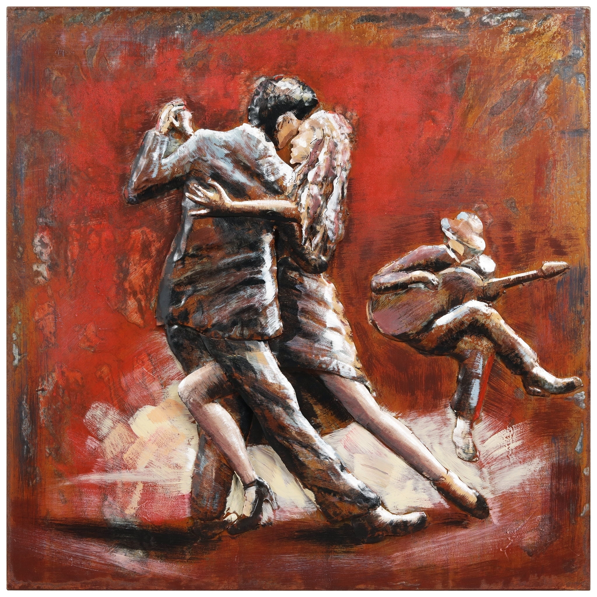 Romantic Dance Hand Painted Iron Wall Sculpture on Canvas