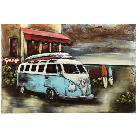 Empire Art Direct PMO-F1132SL-4832 48 x 32 in. Blue Bus Paddle Boarding Hand Painted Primo Mixed Media Iron Wall Sculpture 3D Metal Wall Art