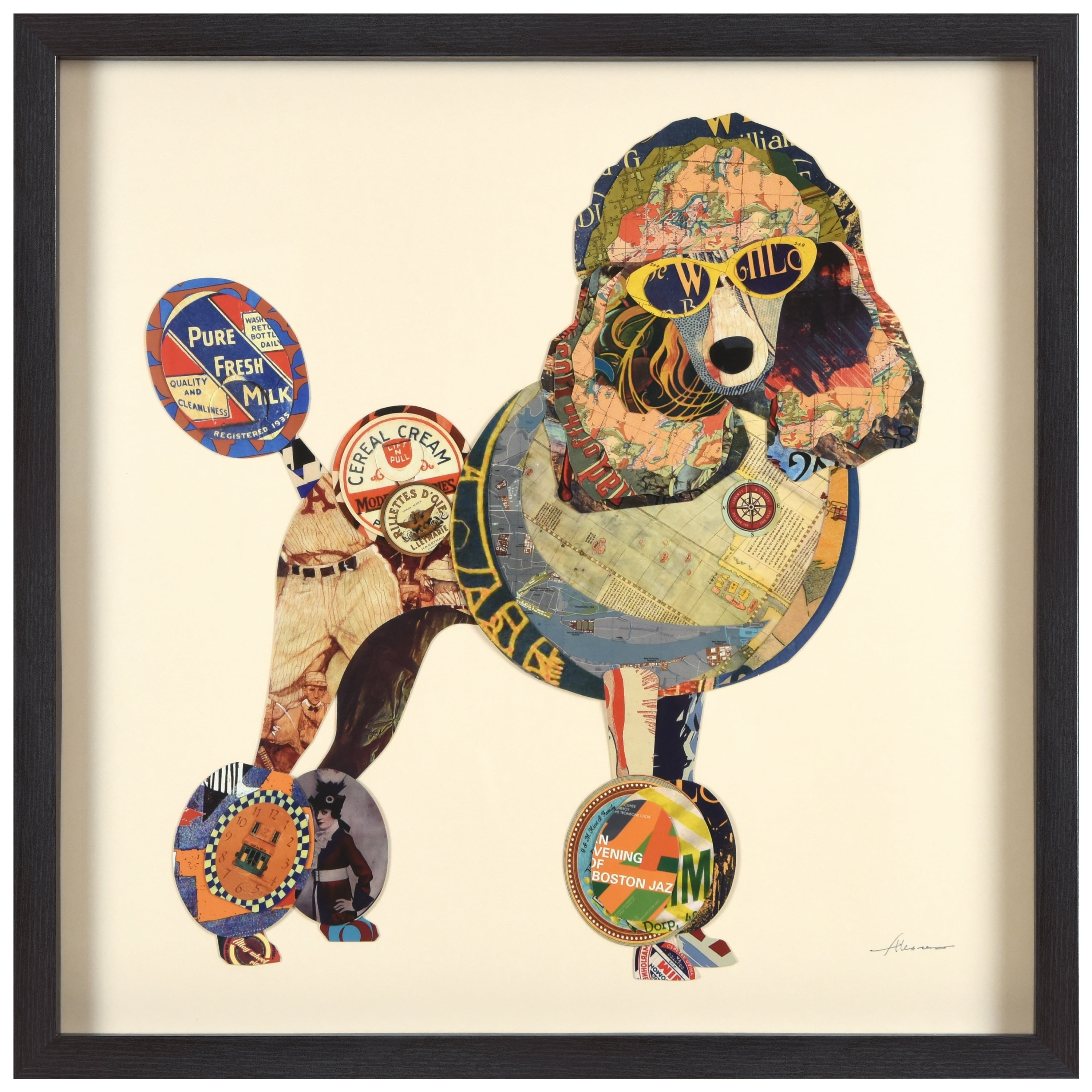 Empire Art Direct Poodle Dimensional Collage Framed Graphic Art Under Glass Wall Art, 25" x 25" x 1.4", Ready to Hang