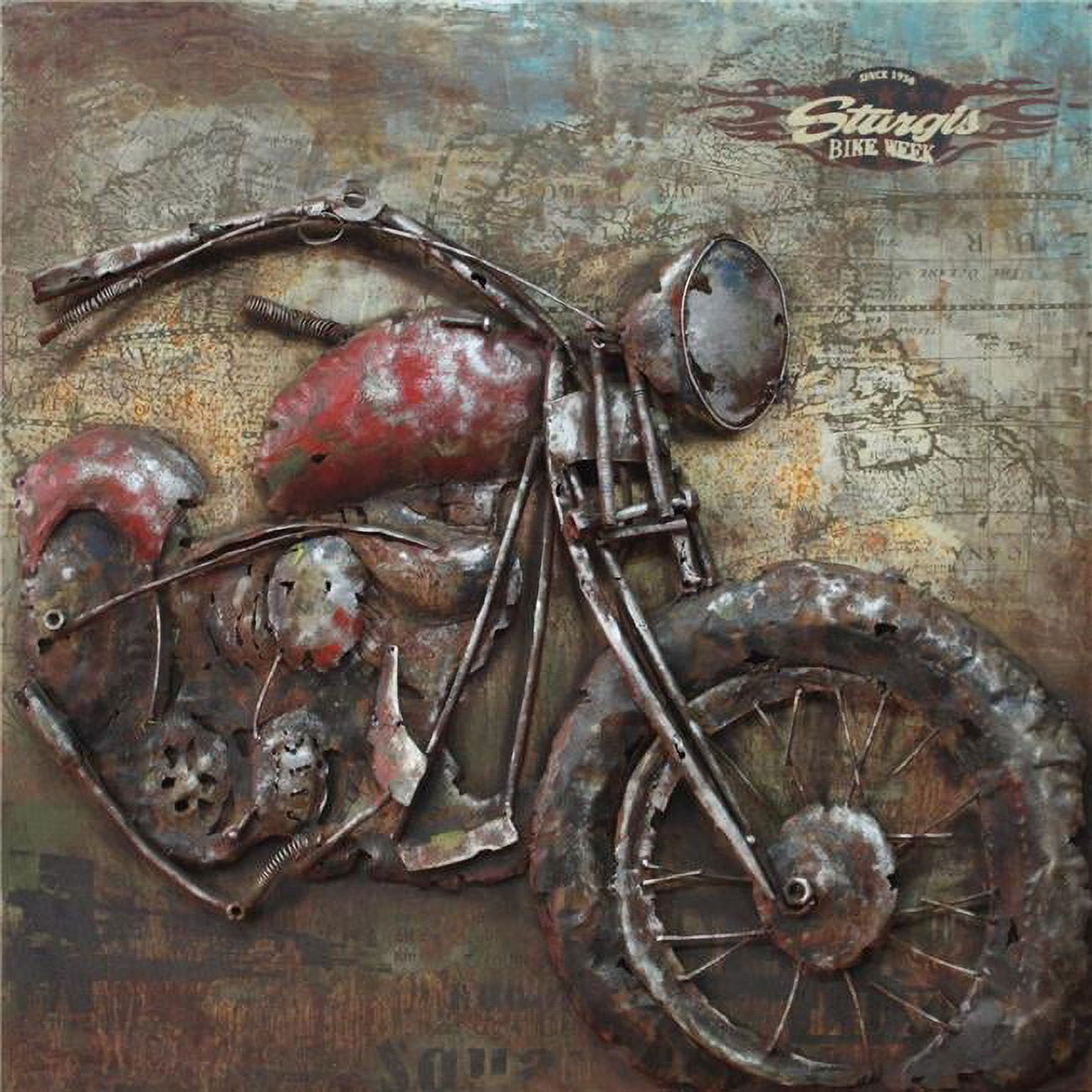 Primo Hand Painted Iron and Wood Motorcycle Wall Sculpture