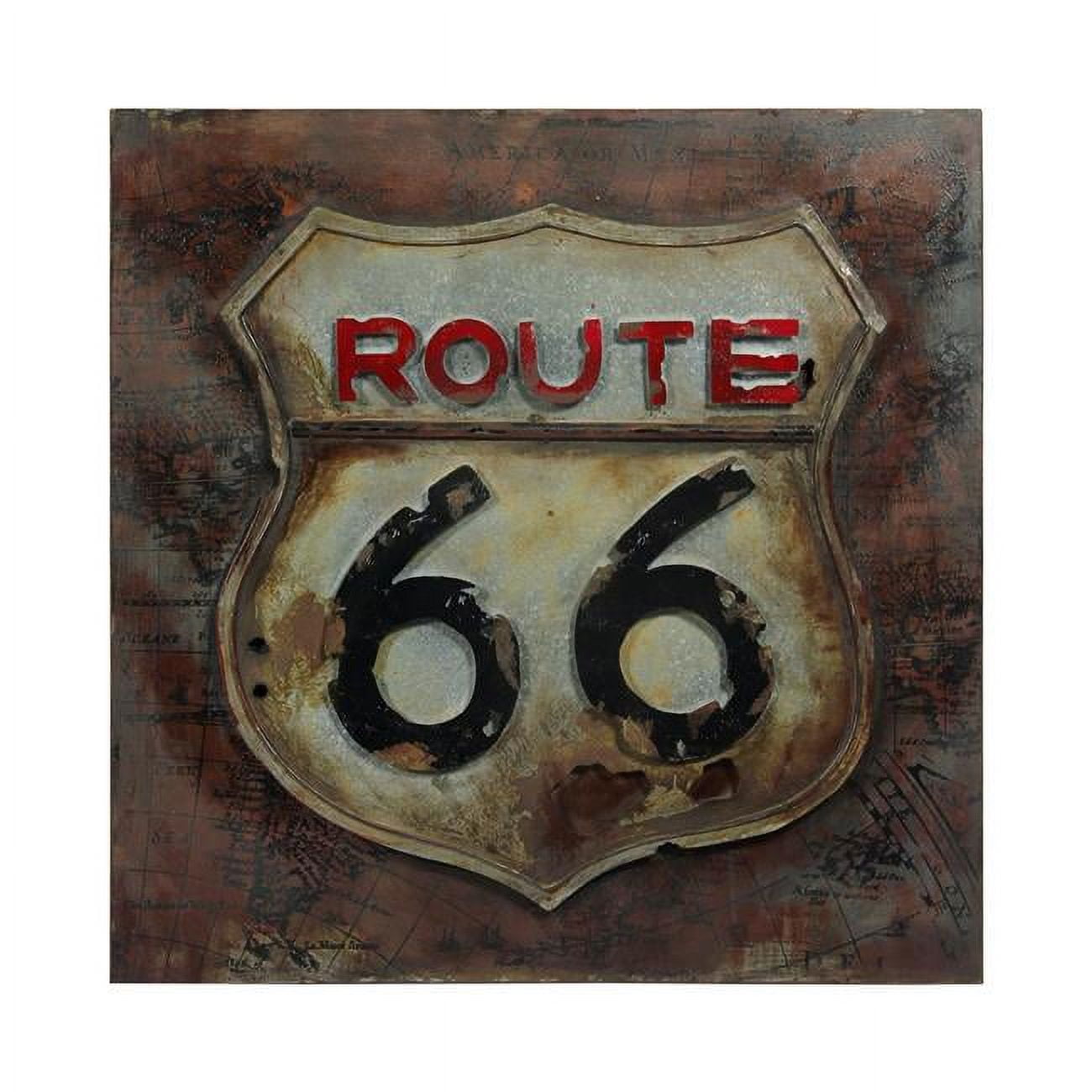 Route 66 Hand Painted Iron Wall Sculpture with Map Background