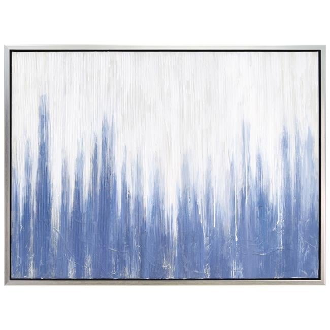 Rainy Winter Blue and White Abstract Canvas Painting with Champagne Frame