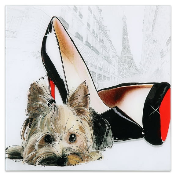 Empire Art Direct Red Soles Frameless Free Floating Tempered Glass Panel Graphic Dog Wall Art, 20" x 20", Ready to Hang