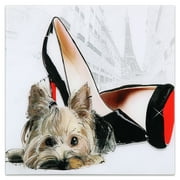 Empire Art Direct Red Soles Frameless Free Floating Tempered Glass Panel Graphic Dog Wall Art, 20" x 20", Ready to Hang