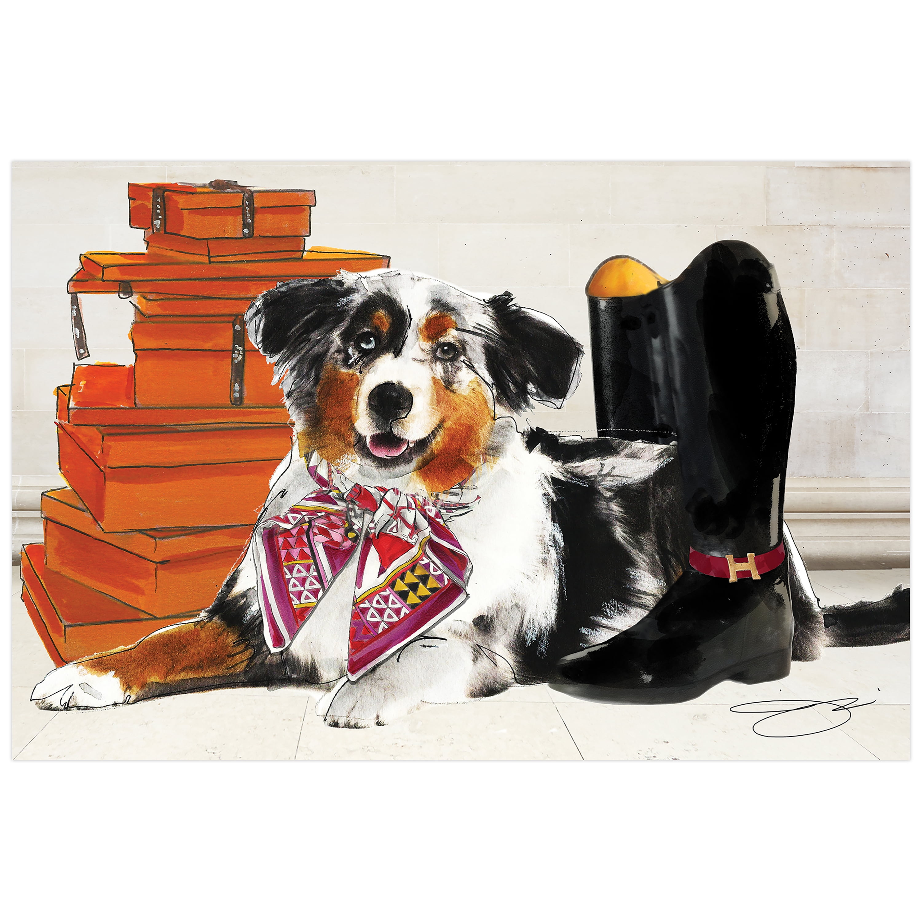 Empire Art Direct Ride in Style Border Collie Frameless Free Floating Tempered Glass Panel Graphic Wall Art, 16" x 24" x 0.2", Ready to Hang