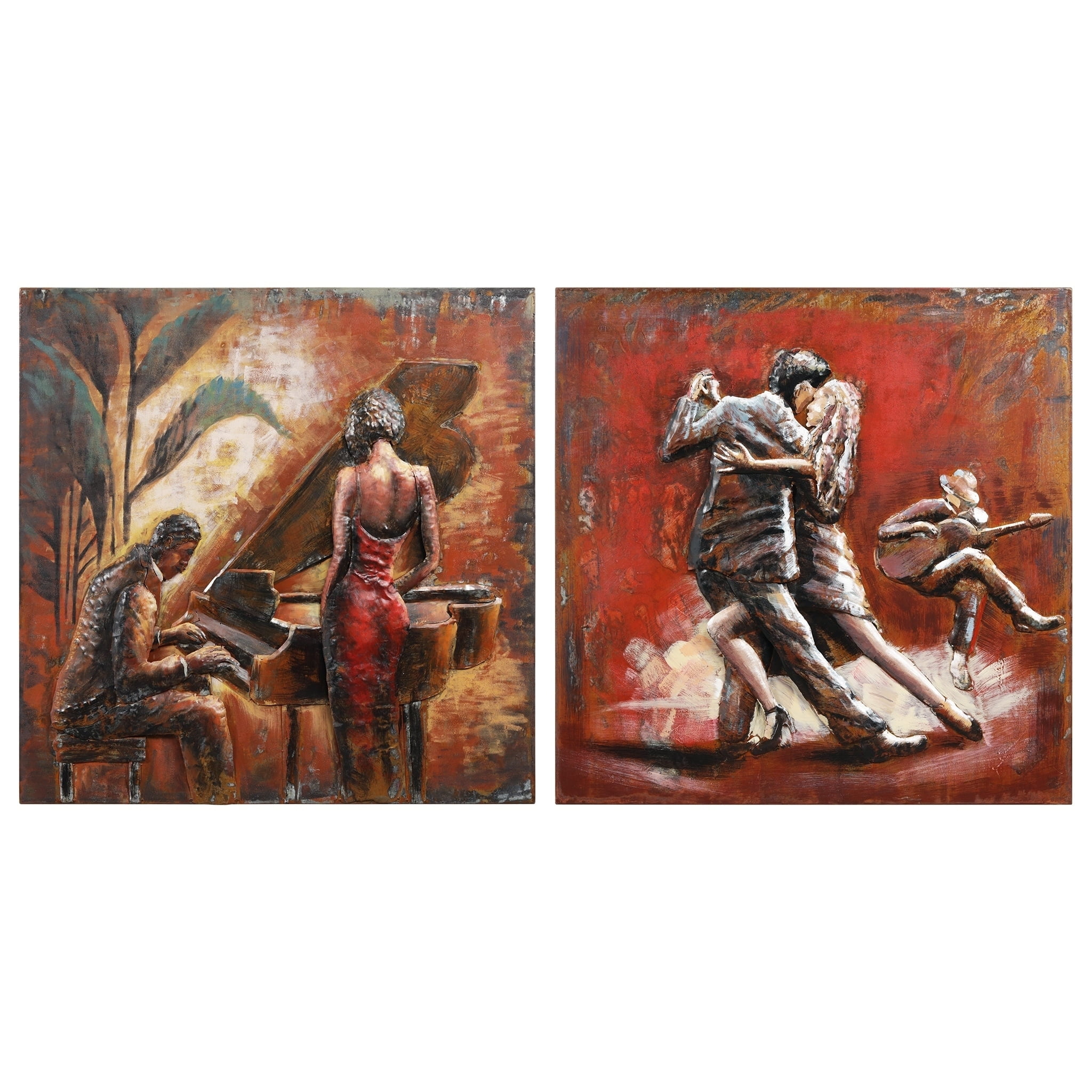 Romantic Piano and Dance Iron Hand Painted Wall Art Set