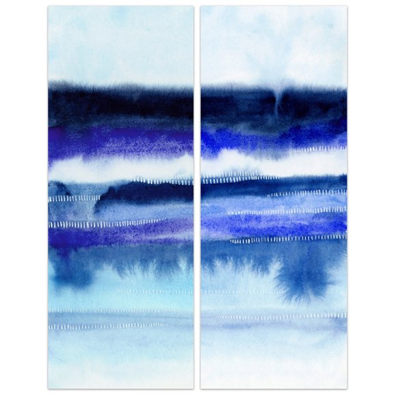 Empire Art Direct Shorebreak Abstract A & B Frameless Free Floating Tempered Glass Panel Graphic Wall Art, 63" x 24" each, Ready to Hang