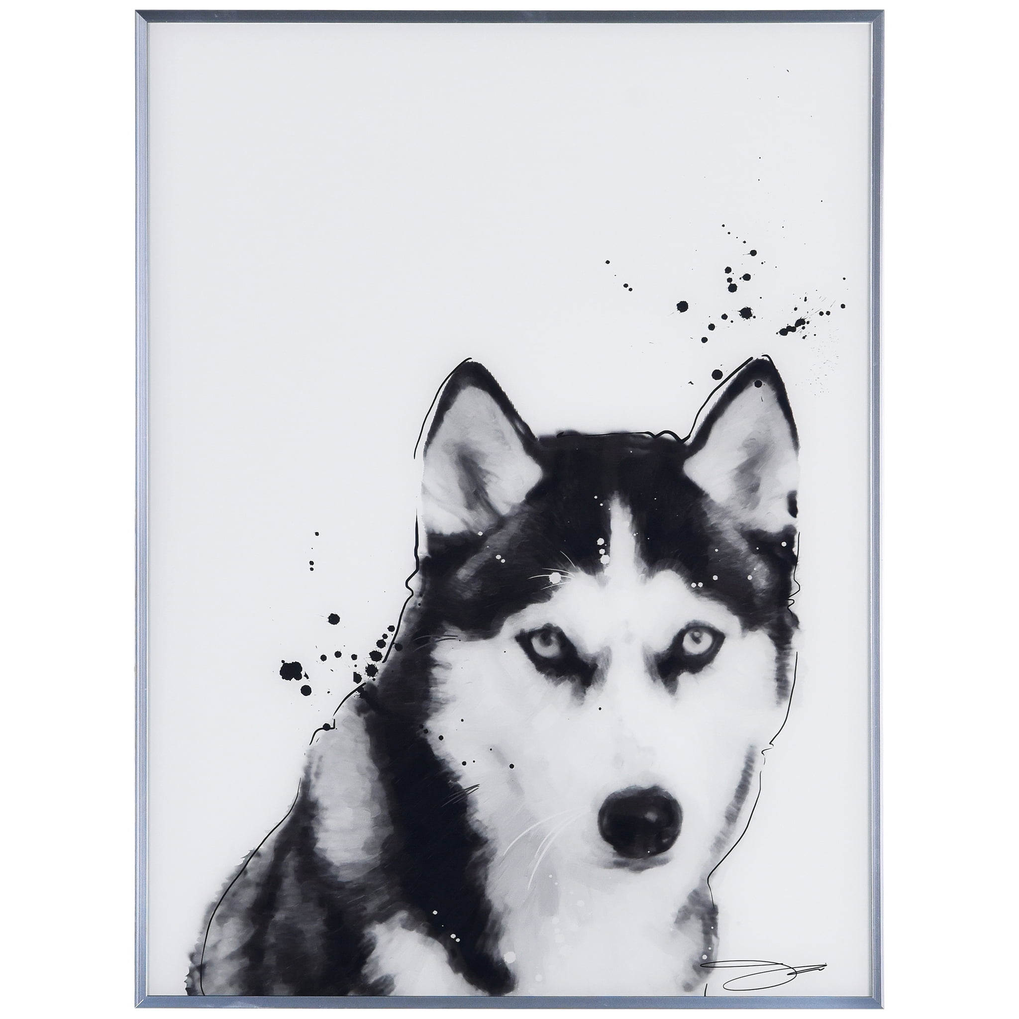 Empire Art Direct Siberian Husky Black and White Pet Paintings on Reverse Printed Glass Framed Dog Wall Art, 24" x 18" x 1", Ready to Hang