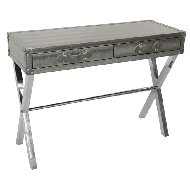 Elegant Silver Faux Lizard Skin Console Table with Stainless Steel Legs