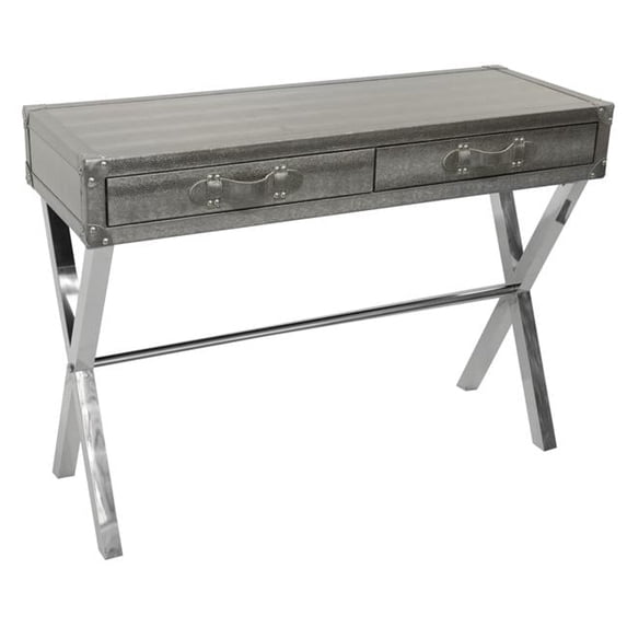 Empire Art Direct Silver Lizard Exotic Leather Console Table with Stainless Steel Legs K-D