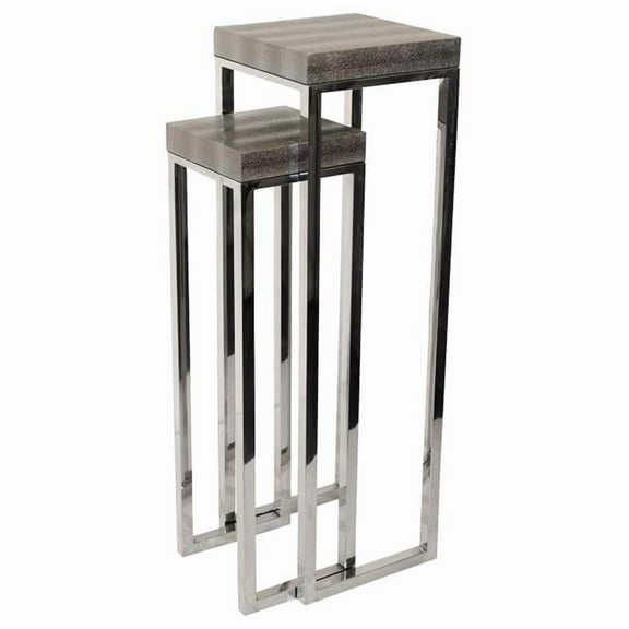 Empire Art Direct EXL-1005-02SLV-SS Silver Lizard Exotic Leather Tall Nesting Tables with Stainless Steel Legs K-D