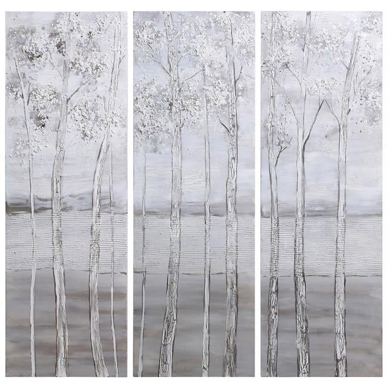 Silver Winter Textured Metallic Abstract Canvas Wall Art Set