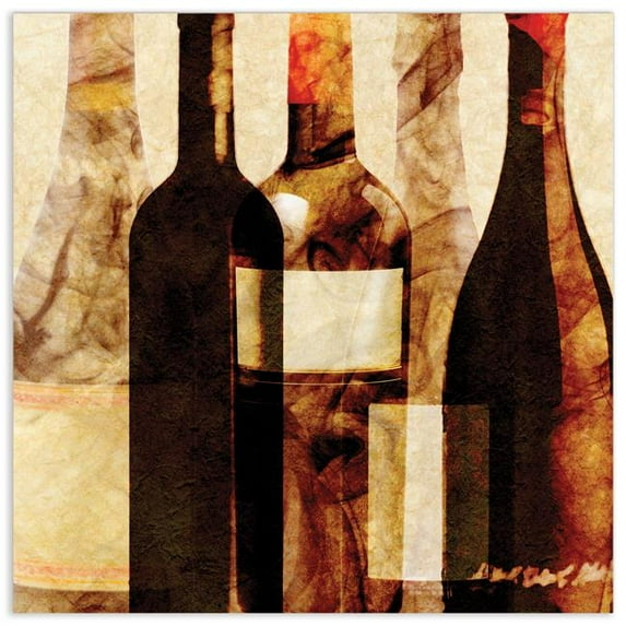 Empire Art Direct Smoky Wine Bottle 4 Frameless Tempered Glass Panel Contemporary Wall Art