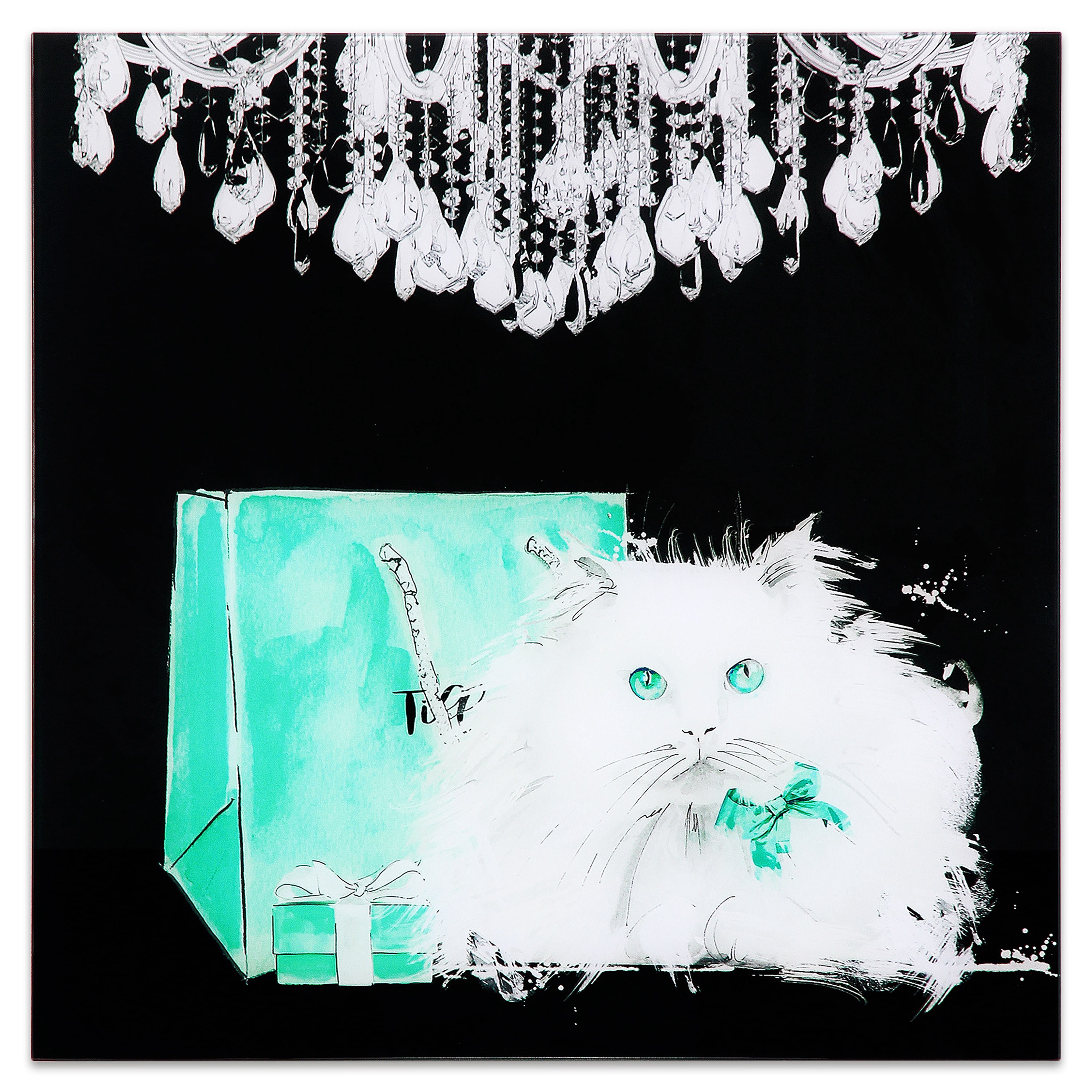 Empire Art Direct Snowball Frameless Free Floating Tempered Glass Panel Graphic Cat Wall Art, 20" x 20", Ready to Hang