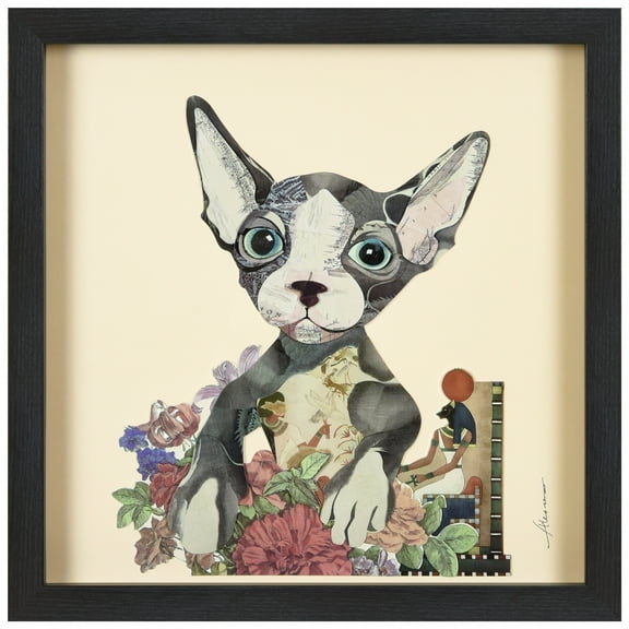 Empire Art Direct Sphynx Dimensional Collage Framed Graphic Art Under Glass Wall Art, 17" x 17" x 1.4", Ready to Hang