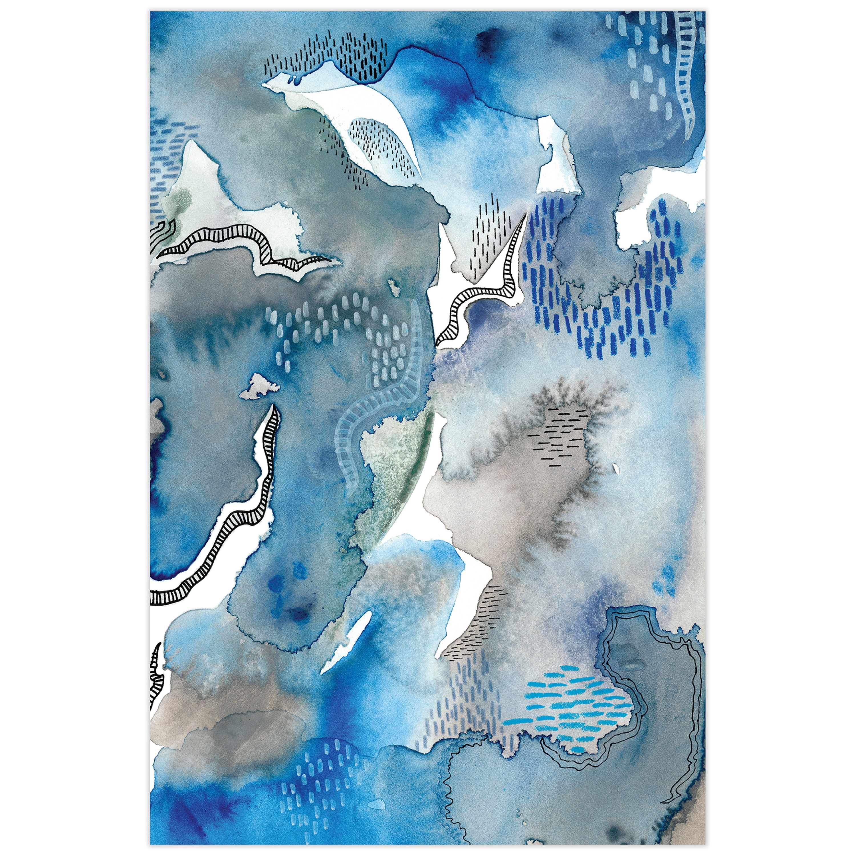 Empire Art Direct Subtle Blues II Frameless Free Floating Tempered Glass Panel Graphic Wall Art, 32" x 48" x 0.2", Ready to Hang