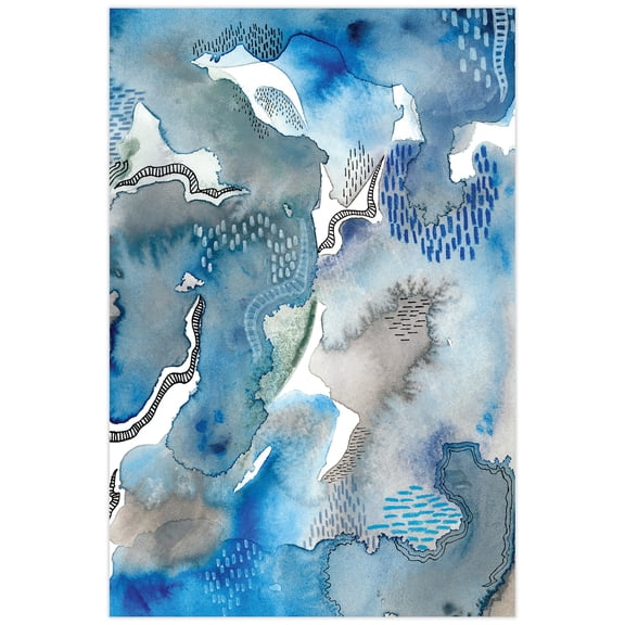 Empire Art Direct Subtle Blues II Frameless Free Floating Tempered Glass Panel Graphic Wall Art, 32" x 48" x 0.2", Ready to Hang