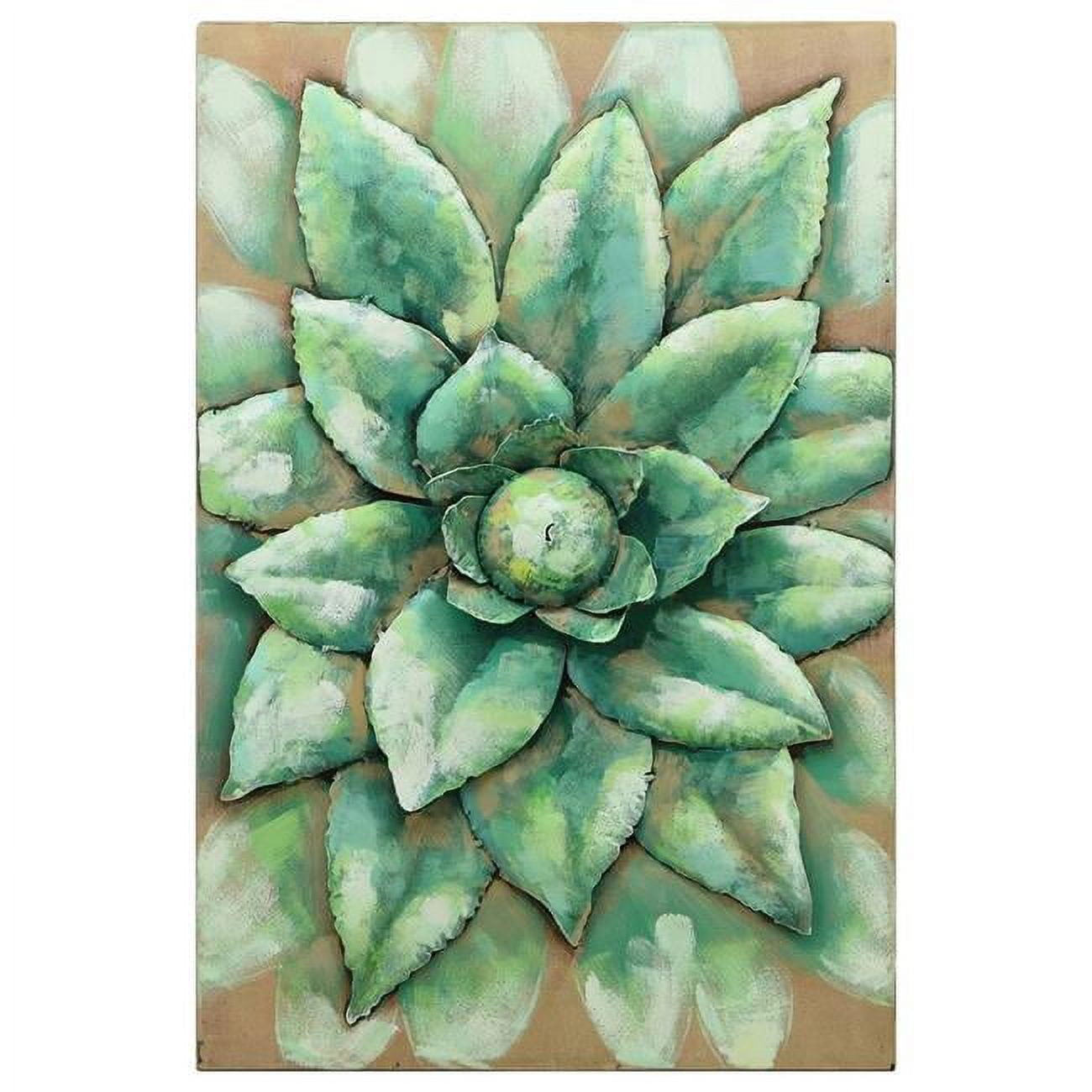 Hand Painted Green Iron Succulent Wall Art, 24" x 16"