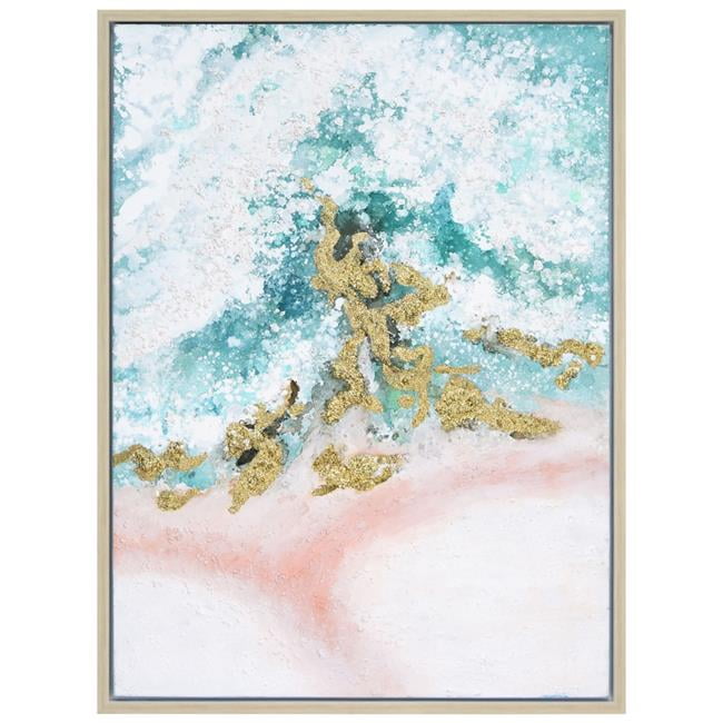 Sunday Ocean Abstract Blue and Pink Canvas Painting with Gold Leaf, 30" x 40"