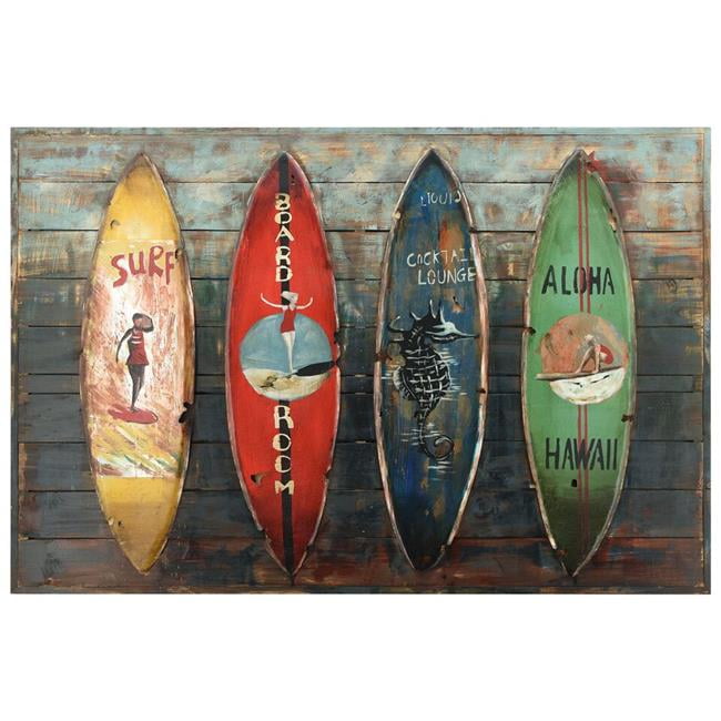 Empire Art Direct Surfboards Hand Painted 3D Metal Wall Art on Slatted Solid Wood, 32" x 48" x 1.8", Ready to Hang