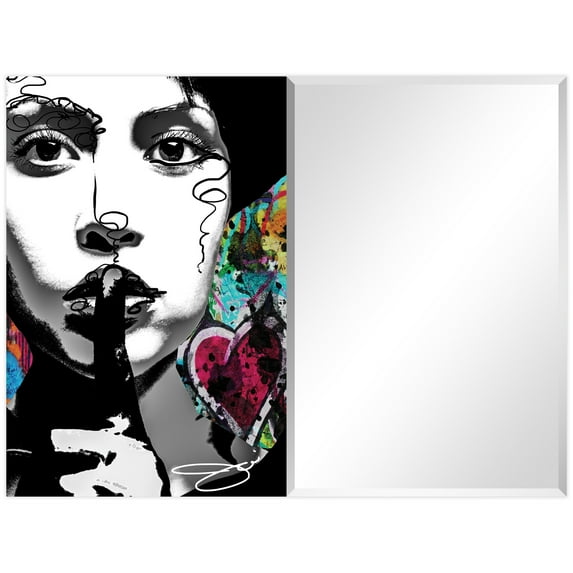 Empire Art Direct TAM-JP111-4836L Secrets Rectangular Beveled Mirror on Free Floating Printed Tempered Art Glass