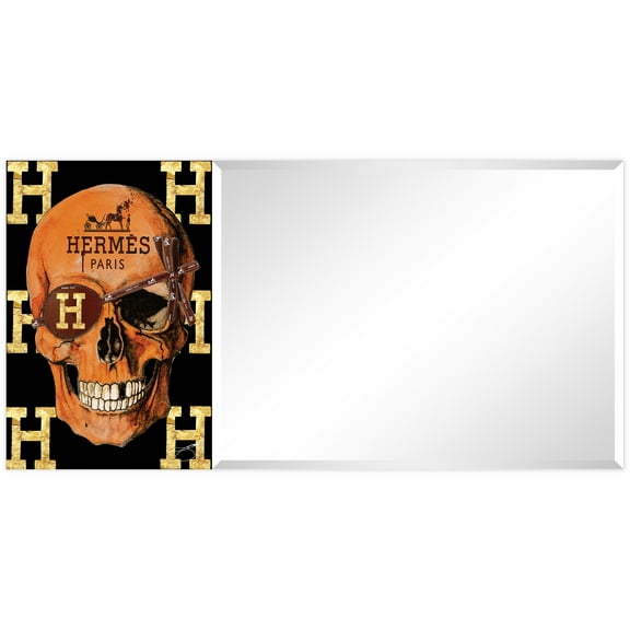 Empire Art Direct TAM-JP6022-2448L Designer Skull Rectangular Beveled Mirror on Free Floating Printed Tempered Art Glass