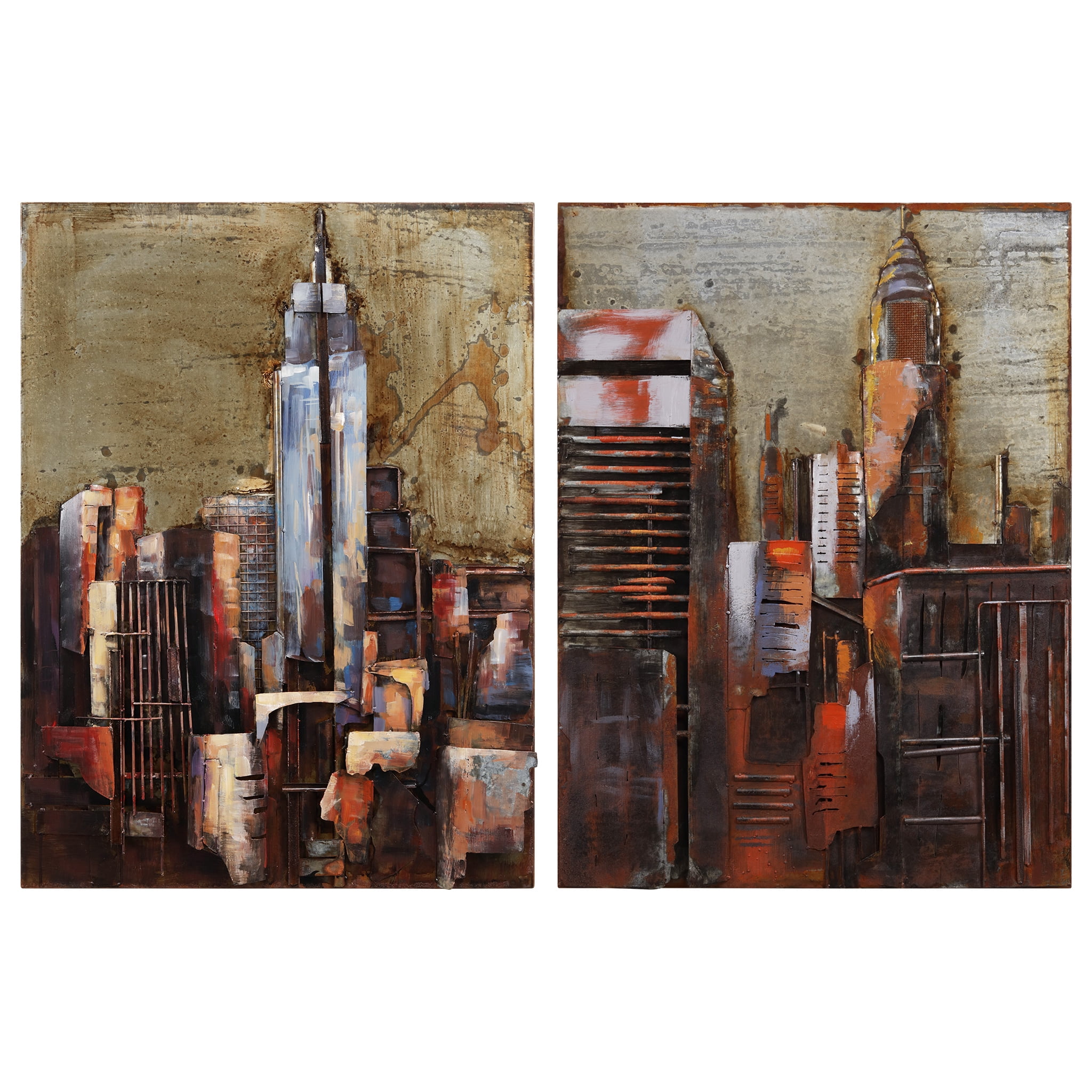Empire Art Direct The Empire State & The Chrysler Building Hand Painted 3D Metal Wall Art, 40" x 30" each, Ready to Hang