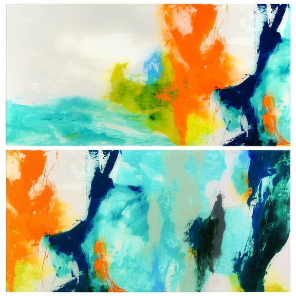 Empire Art Direct Tidal Abstract 1 & 2 Frameless Free Floating Tempered Glass Panel Graphic Wall Art, 24" x 48" each, Ready to Hang