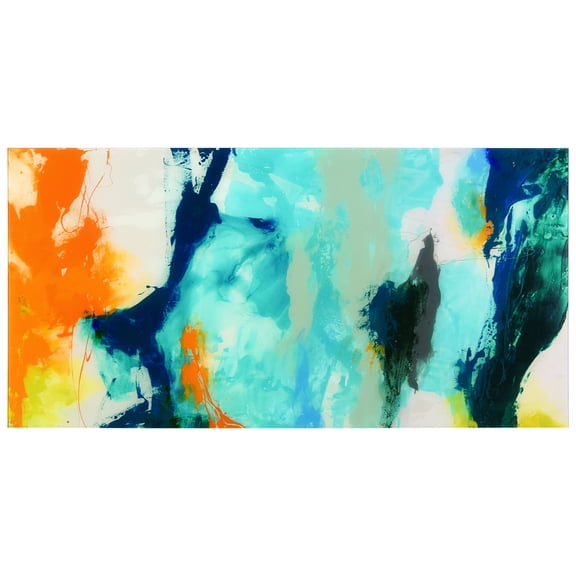 Empire Art Direct Tidal Abstract 2 Frameless Free Floating Tempered Glass Panel Graphic Wall Art, 24" x 48" x 0.2", Ready to Hang