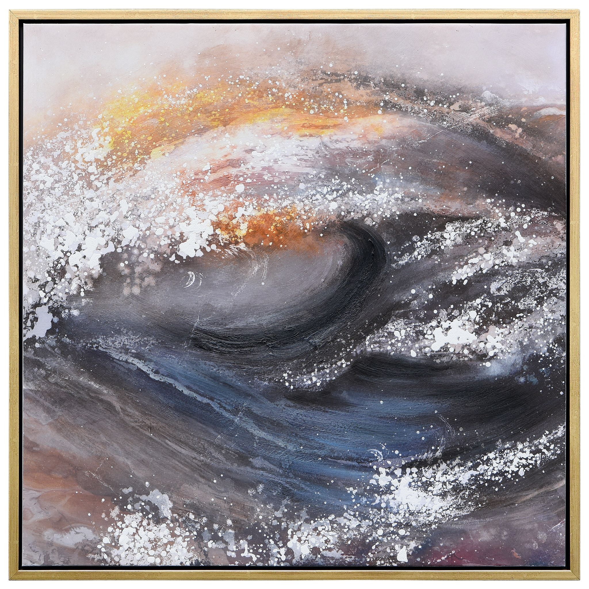 Tornado Abstract Multicolor Hand Painted Canvas Art with Gold Frame