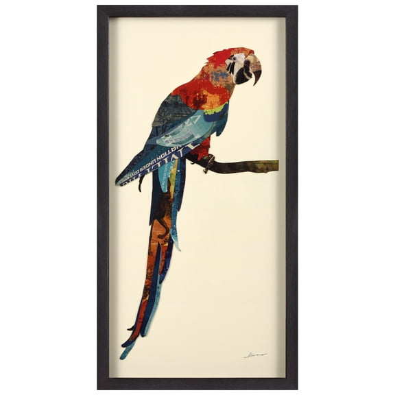 Empire Art Direct Tropical Parrot Dimensional Collage Framed Graphic Art Under Glass Wall Art, 17" x 33" x 1.4", Ready to Hang