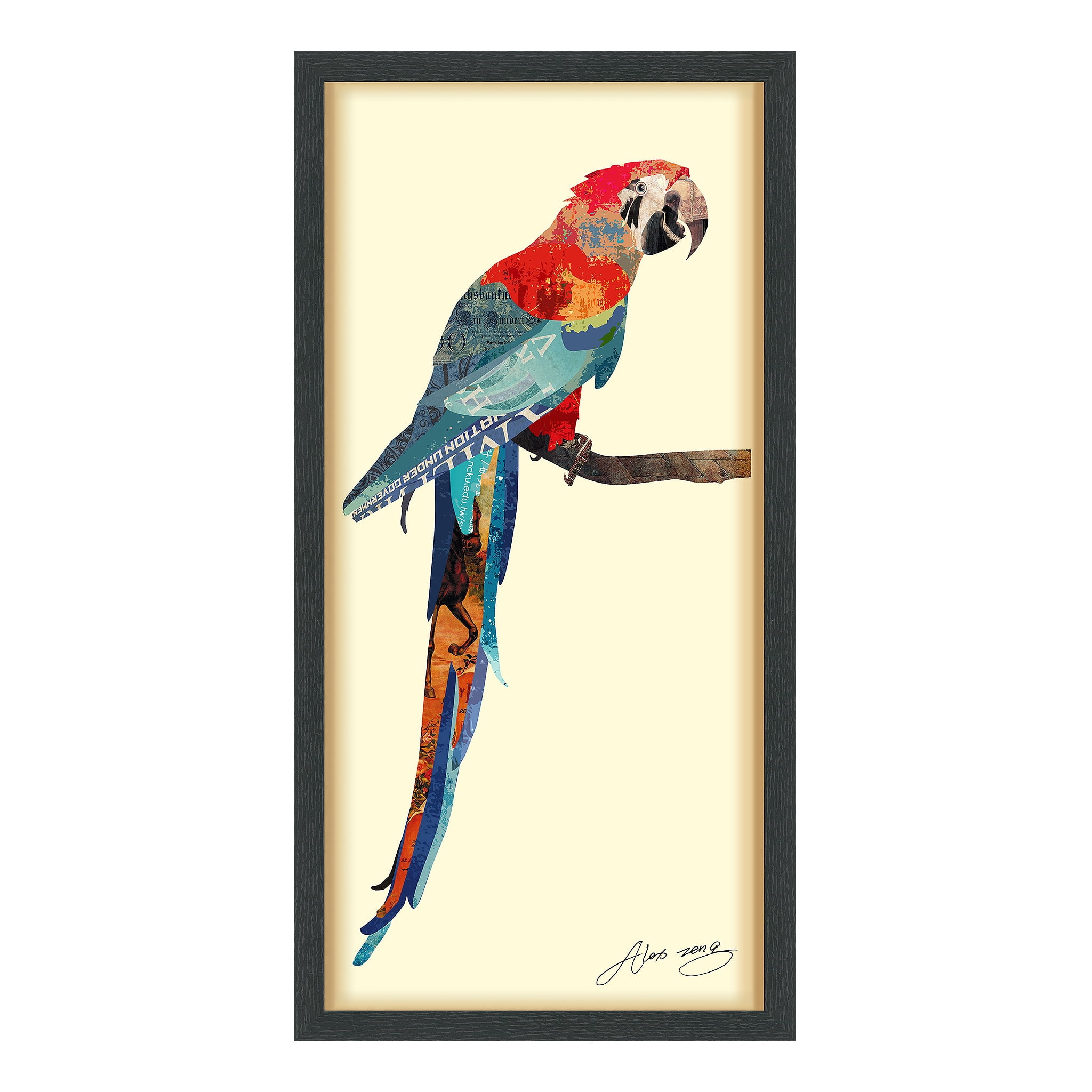 Tropical Parrot Multicolor Hand-Cut Paper Collage Framed Artwork